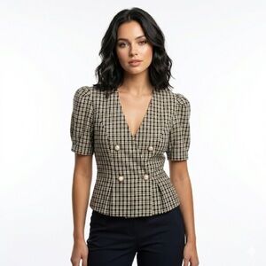 Good Times Women’s Vintage Plaid Peplum Blouse Medium